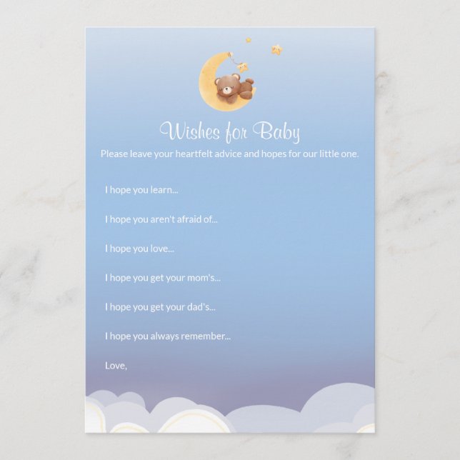 Cartão De Notas Teddy Bear Moon Baby Shower Wishes For Baby (Frente)