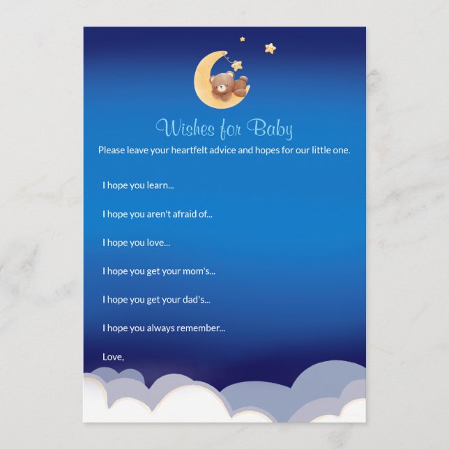 Cartão De Notas Teddy Bear Moon Baby Shower Wishes For Baby (Frente)