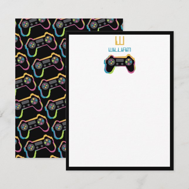 Cartão De Notas Teen Gaming Gamer Video Game Kids Monogram (Frente/Verso)