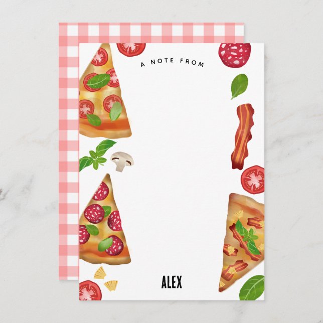 Cartão De Notas Tema de Festa de Pizza Aquarela Aniversário Crianç (Frente/Verso)
