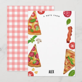 Cartão De Notas Tema de Festa de Pizza Aquarela Aniversário Crianç