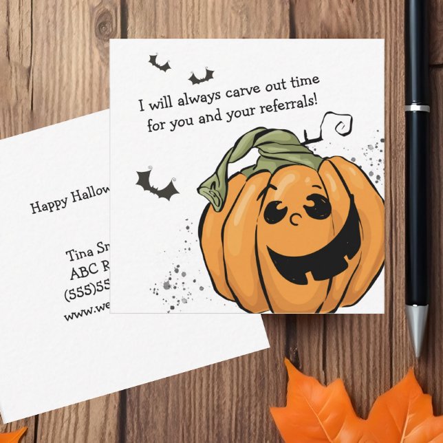 Cartão De Notas Tempo de realização de seus consultórios no Dia da (Editable Halloween Referral Notecard)