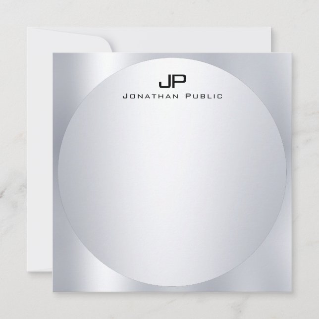 Cartão De Notas Tendência Elegante Simples de Monograma de Faux Si (Frente)