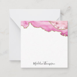 Cartão De Notas Terciopelo Rosa Magenta Ouro Ágata Geodo Script Qu