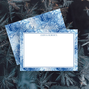 Cartão De Notas Terra Encantada de Inverno Personalizada Azul