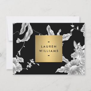 Cartão De Notas Teste padrão floral preto elegante 3 Notecard lis