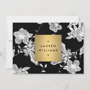 Cartão De Notas Teste padrão floral preto elegante 3 Notecard lis