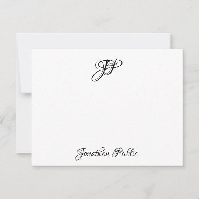 Cartão De Notas Texto de Script de Mão Na moda Personalizado Monog (Frente)