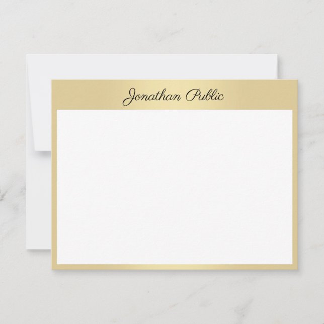 Cartão De Notas Texto Personalizado de Script Dourado Manuscrito P (Frente)