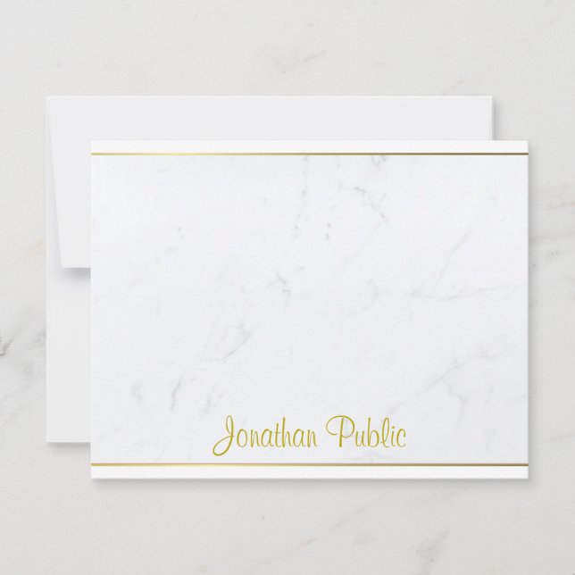 Cartão De Notas Texto Simples de Script de Mão Dourada Elegante Mo (Frente)