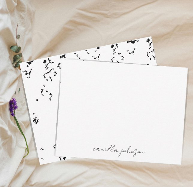 Cartão De Notas Textura Moderna do Grunge Preto Chic | Monograma (Criador carregado)