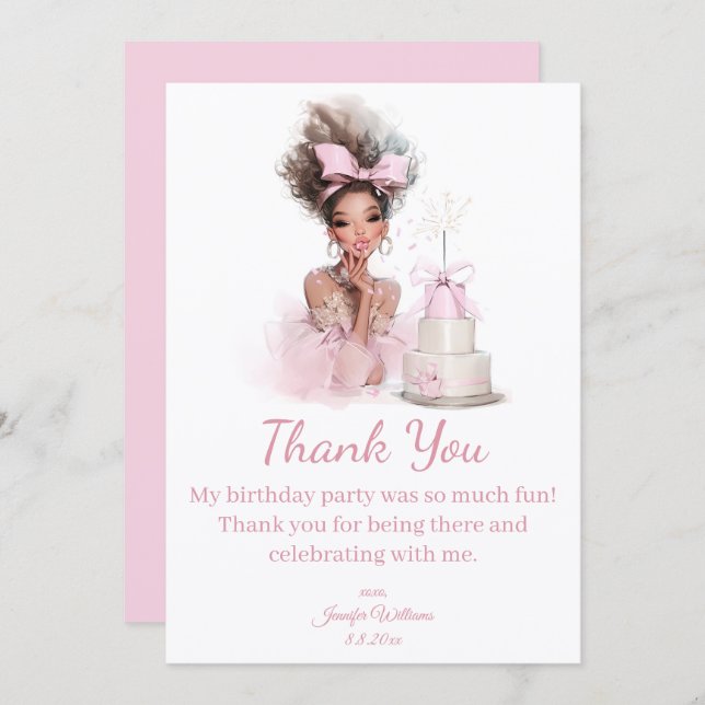 Cartão De Notas  thank you happy birthday pink dress chic (Frente/Verso)