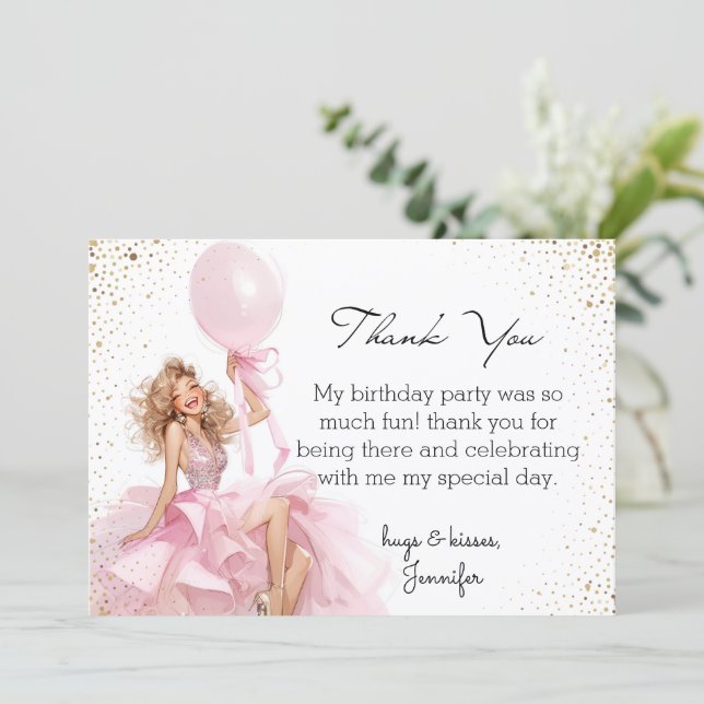 Cartão De Notas  thank you sweet 16 pink dress birthday budget (Em pé/Frente)