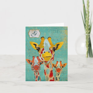 Cartão De Notas Three Peeking Giraffe Monogram Notecard