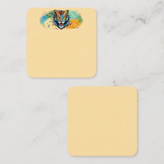 Cartão De Notas Tigre Cabeça Arco-íris cores manchas de tinta (Frente/Verso)