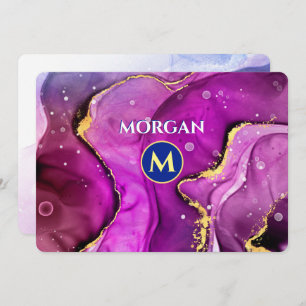 Cartão De Notas Tinta líquida violeta vermelha e Dourada, monogram