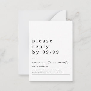 Cartão De Notas Típica MINI SIZE Negra Casamento Branco RSVP