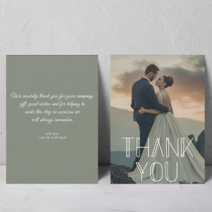 Cartão De Notas Tipografia Chic Verde Sage Casamento Foto Obrigado