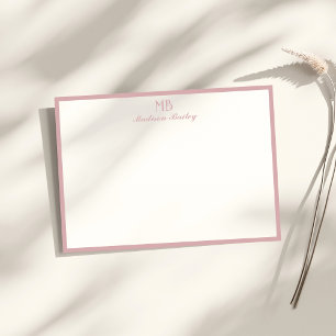 Cartão De Notas Tipografia Decorativa com Monograma Rosa Empoeir