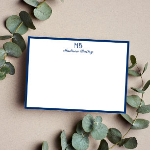 Cartão De Notas Tipografia Decorativa Monograma Azul Marinho