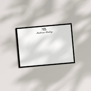 Cartão De Notas Tipografia Decorativa Monograma   Preto e branco