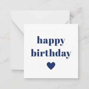 Cartão De Notas Tipografia Simples de Feliz Aniversário Azul Marin