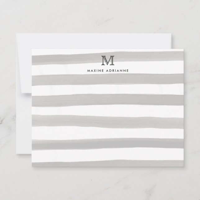 Cartão De Notas Tiras de Cinza de Tendência Moderna Monogramas (Frente)