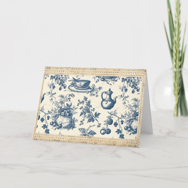 Cartão De Notas Toile de Jouy Deep Blue e Cream Kitchenware (Frente)
