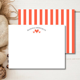 Cartão De Notas Tomato Elegant Classic Hearts Striped Note Card