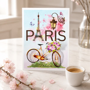 Cartão De Notas Torre Eiffel França Paris Lâmpada Bicicleta Dobrad