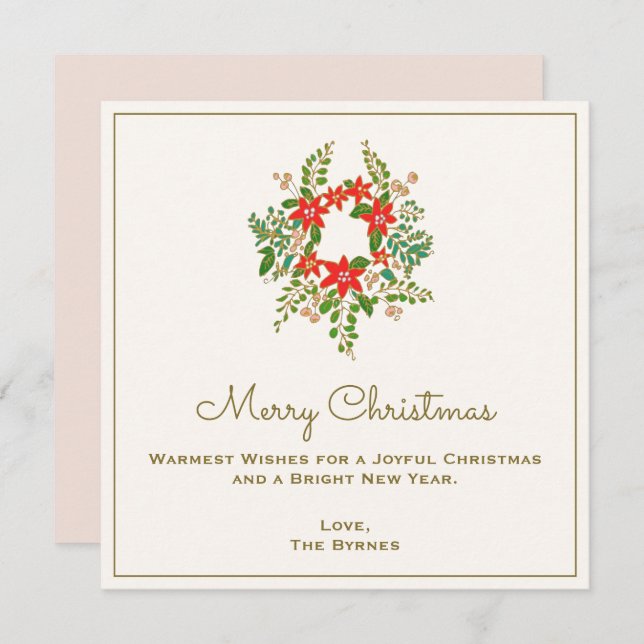 Cartão De Notas Tradicional natal Poinsetta Wreath (Frente/Verso)