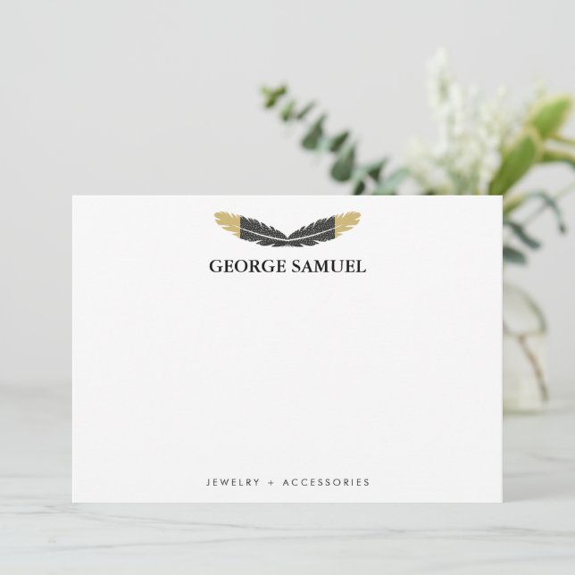 Cartão De Notas Trendy Gold Dipped Boho Feather Designer White (Em pé/Frente)