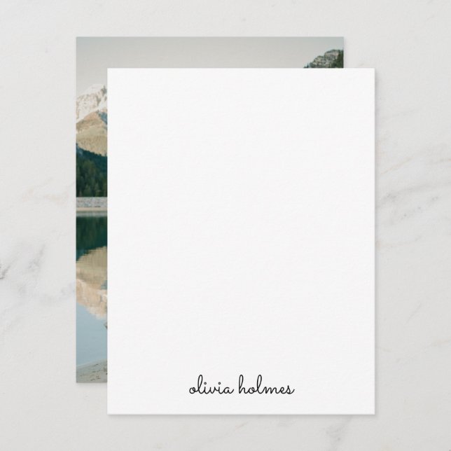 Cartão De Notas Trendy Monograma | Foto do Nome do Script Preto Mo (Frente/Verso)