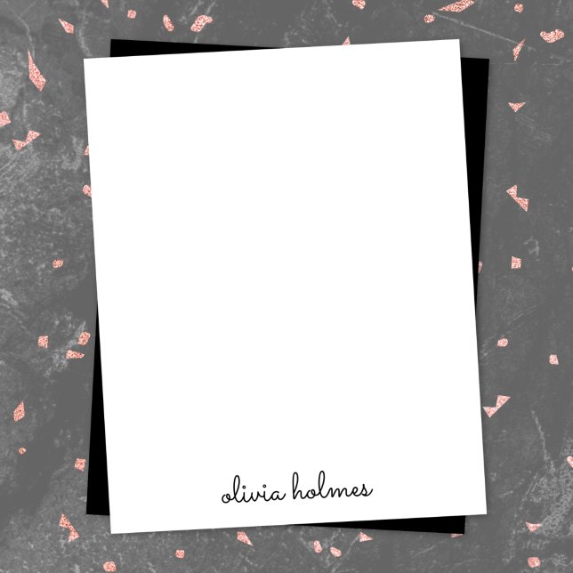 Cartão De Notas Trendy Monograma | Nome do Script Preto Moderno (Criador carregado)