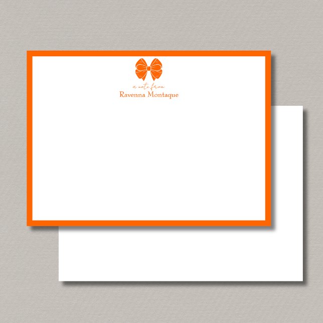 Cartão De Notas Trendy Sunset Orange Bow Border Name Wedding (Criador carregado)