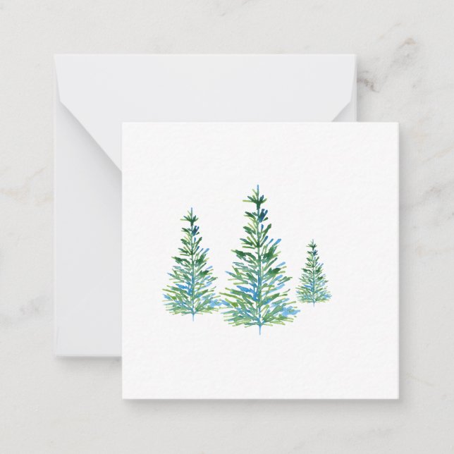 Cartão De Notas Três Árvores de Pinheiros Verdes Azuis (Frente)
