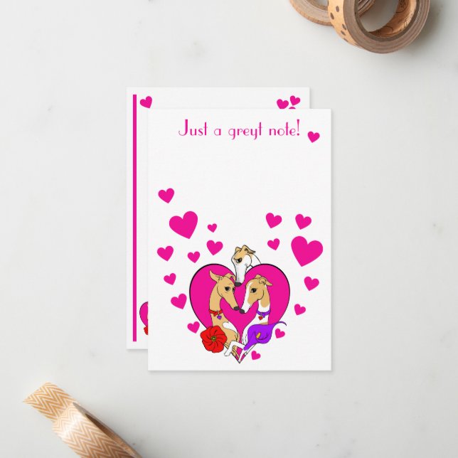 Cartão De Notas Três Galgos Lindos no Dia dos Namorados (Frente/Verso In Situ)