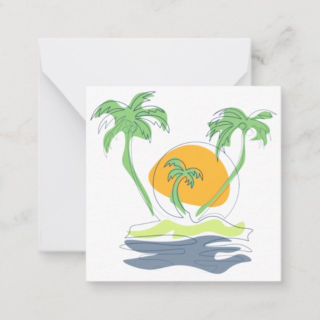 Cartão De Notas Tropical island beach scenery. Outline palm tree (Frente)