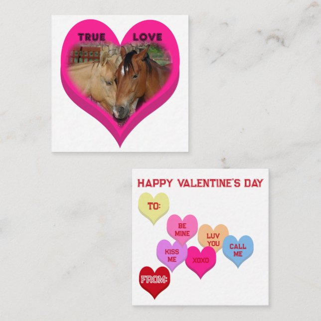Cartão De Notas True Love Horses Conversation Hearts Valentine's (Frente/Verso)