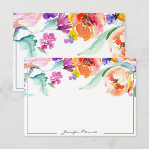 Cartão De Notas Tulipas coloridas em aquarela personalizadas