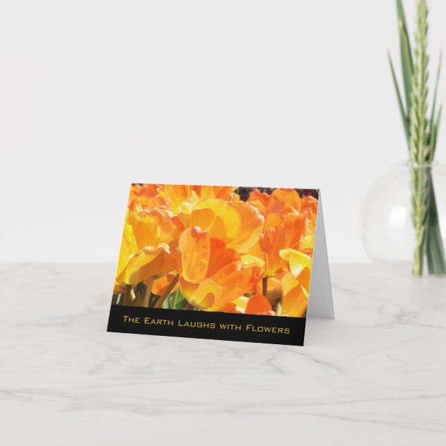 Cartão De Notas Tulipas - Terra laranja e amarela risca com flores (Frente)