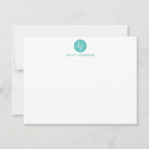 Cartão De Notas Turquoise Aqua Script Monograma Circular Moderna G