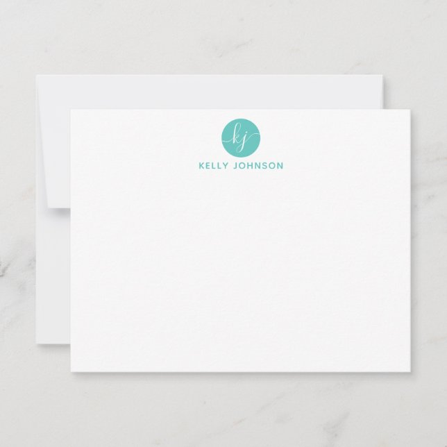Cartão De Notas Turquoise Aqua Script Monograma Circular Moderna G (Frente)