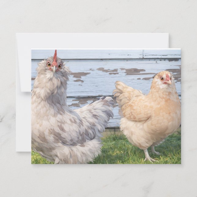 Cartão De Notas Two Chickens Cute Farm Note Cards (Frente)