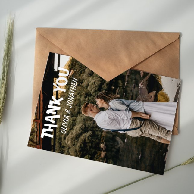 Cartão De Notas Two Photo Elegant Thank You Card (Criador carregado)