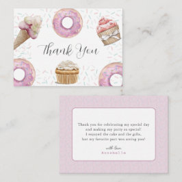 Cartão De Notas Two Sweet Cupcake & Donuts 2nd Birthday Thank You