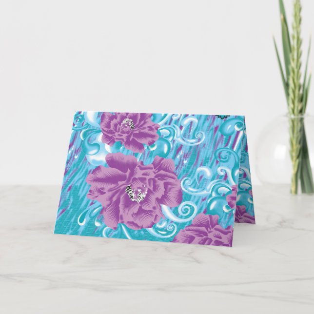 Cartão De Notas Um design têxtil vibrante com roxo e turq (Frente)