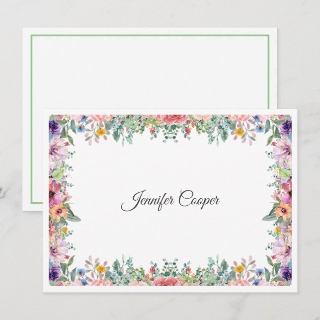 Cartão De Notas Um nome personalizado do Buquê de jardim inglês (Frente/Verso)