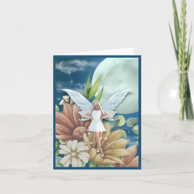 Cartão De Notas Uma Fada no Jardim à Noite 4"x5.6" (Frente)