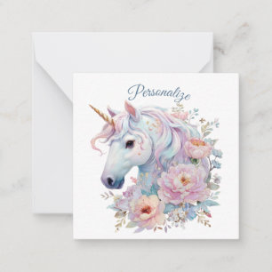Cartão De Notas Unicórnio Caprichoso com Acentos Florais Pastel